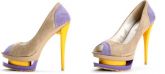 Sapato Importado Peep Toe - Roxo/Amarelo